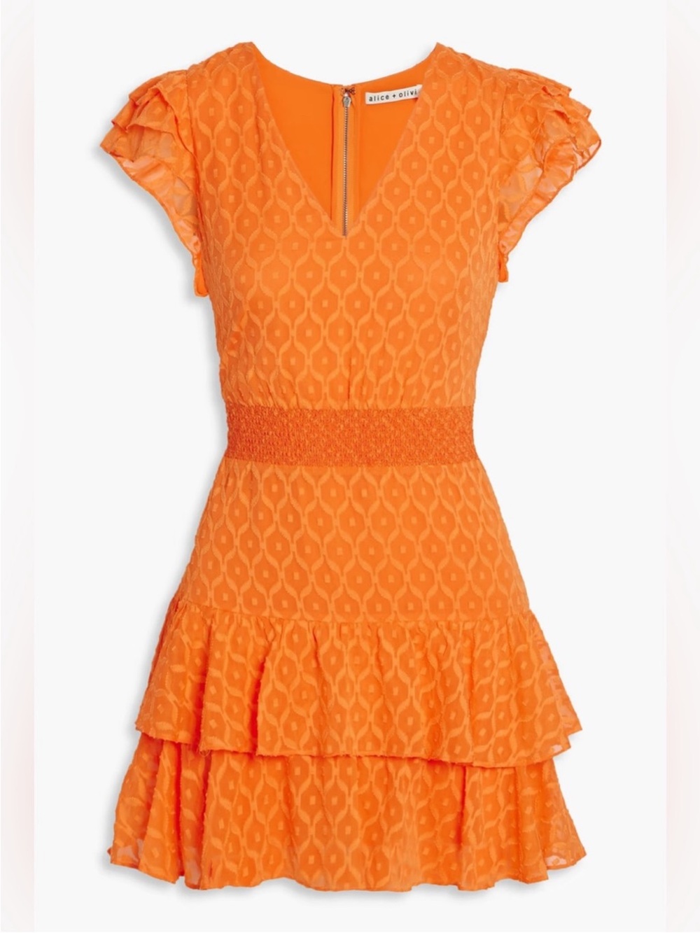 Alice + Olivia Orange Ruffled Tiered Mini Dress